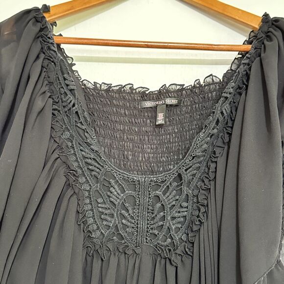 Victoria’s Secret Chiffon BOHO Cottage Romantic Flowy Stretchy Top Black S/M - Picture 14 of 16